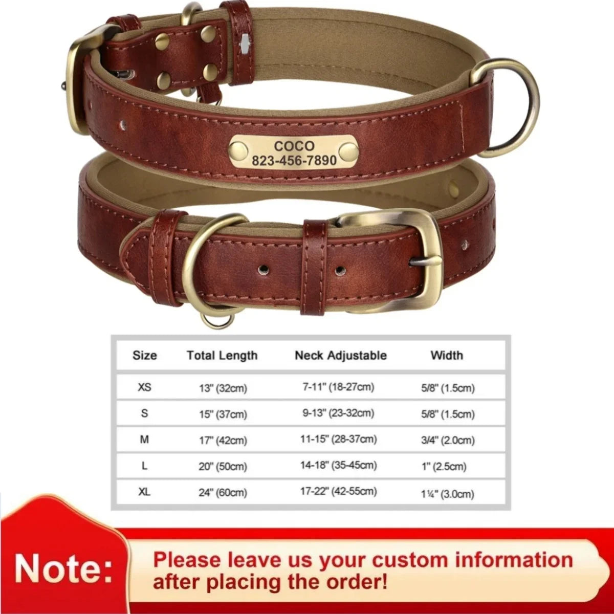Custom Leather Dog Collar with Engraved ID Tag - PetLuxe Essentials
