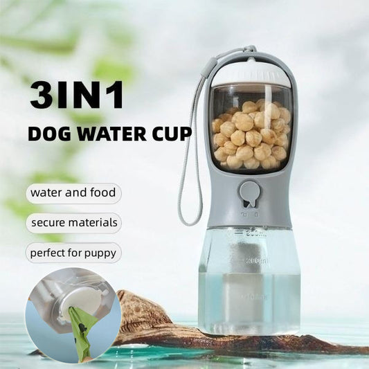 3-in-1 Dog Water Bottle with Food & Waste Bag Holder - PetLuxe Essentials 
