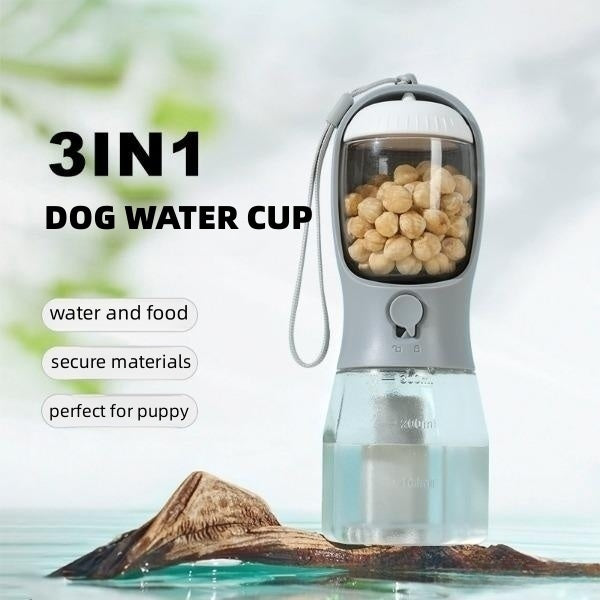 3-in-1 Dog Water Bottle with Food & Waste Bag Holder - PetLuxe Essentials 